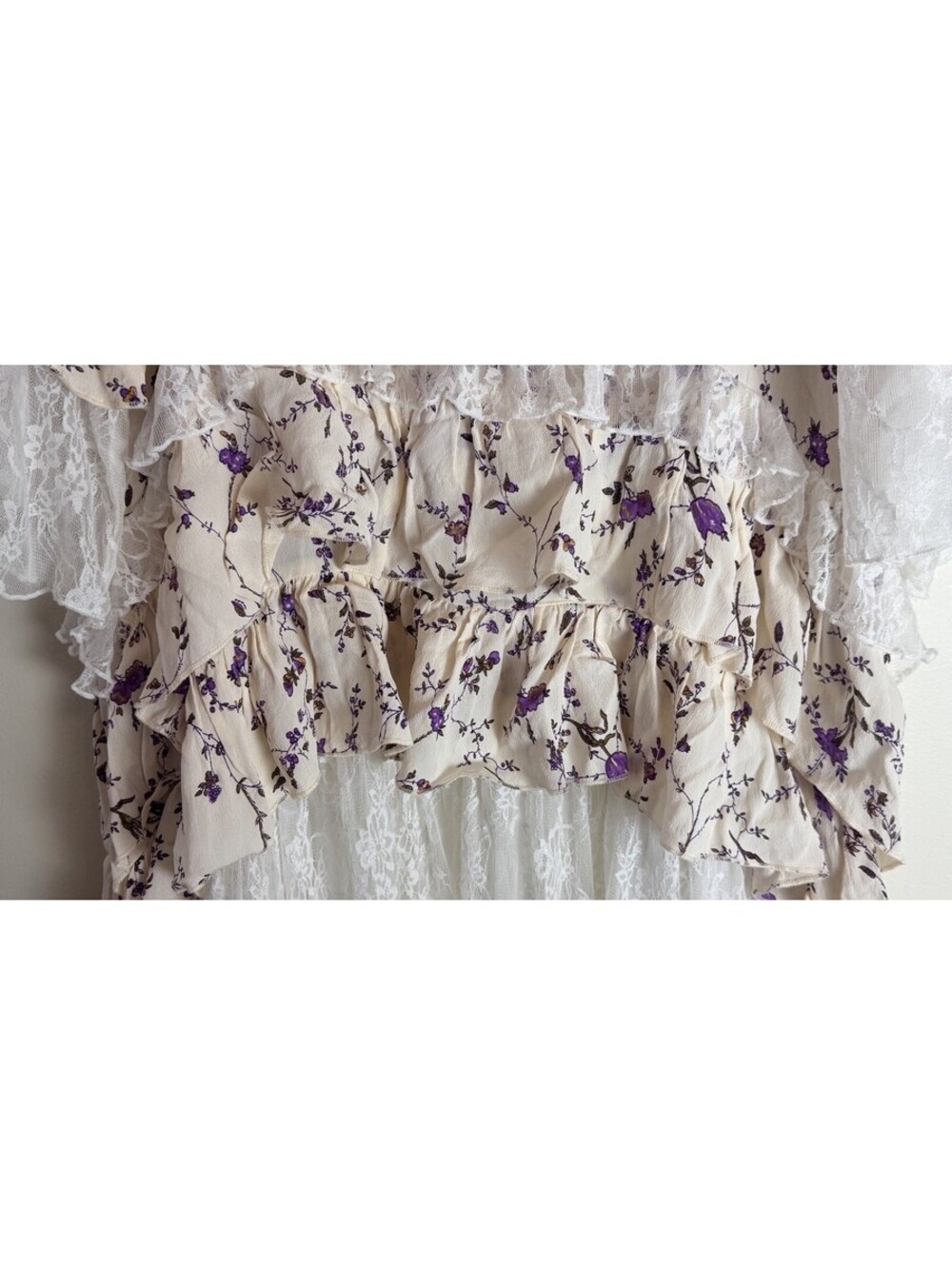 Marrika Nakk Floral Lace Dress Tiered  Boho Wedding Mariposa Dress 0/S - Picture 5 of 9